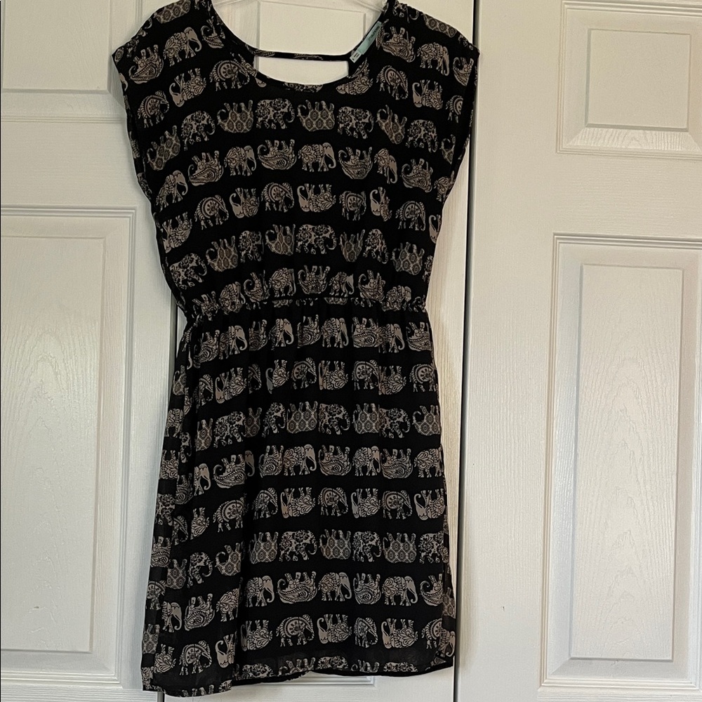 Maurices Black Cream Elephant Pattern Dress